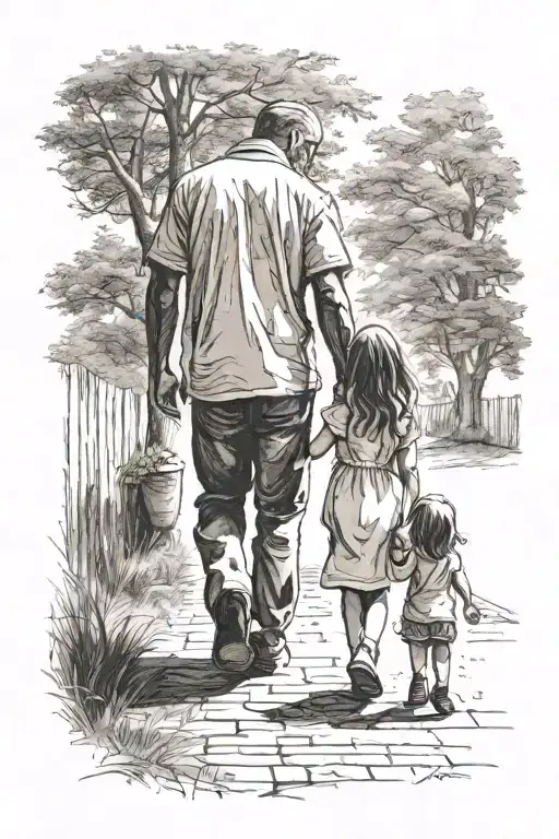 Father And Daughter Shadow Walking