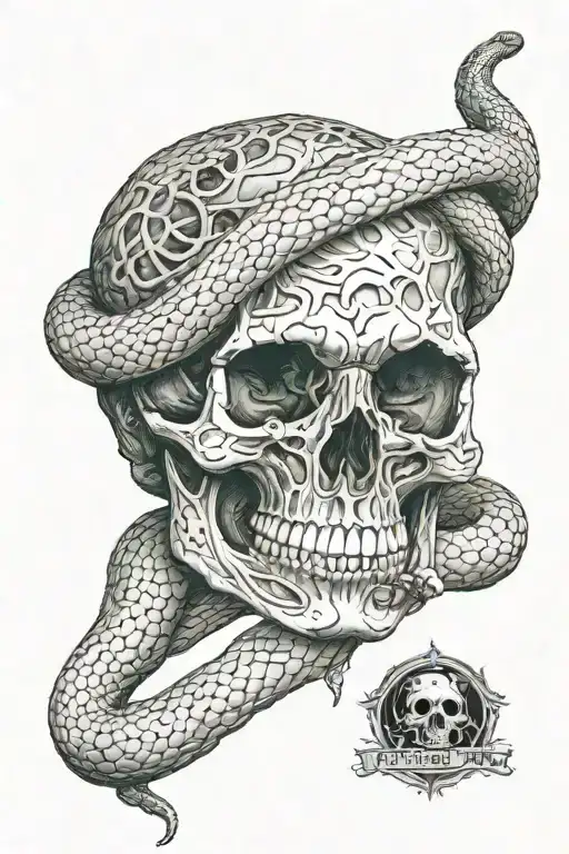 Snake Wrapping Around A Skull