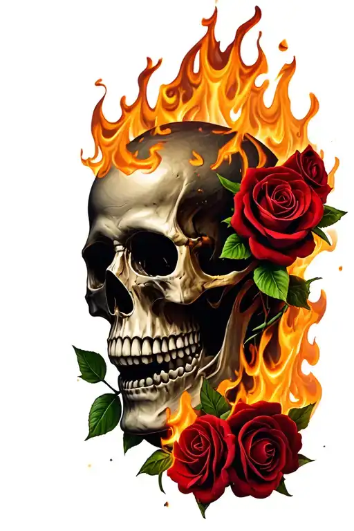 Skulls On Fire With Roses