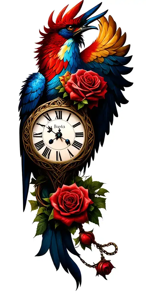 Celtic Phoenix Roses Clock Heart