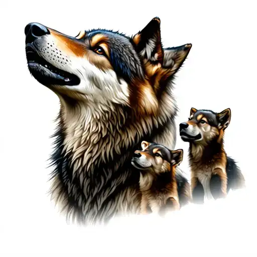 Wolf And Three Cubs 1 Howling