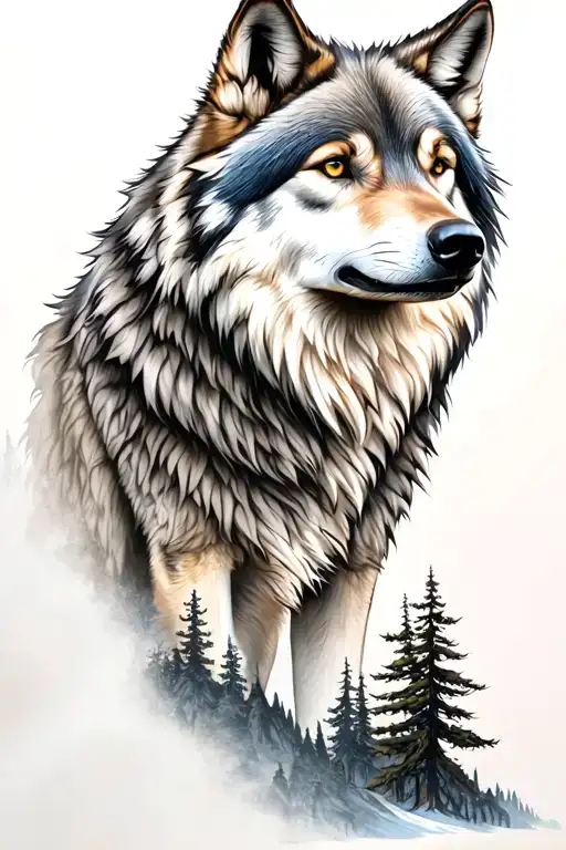 Wolf And Mountains And Trees