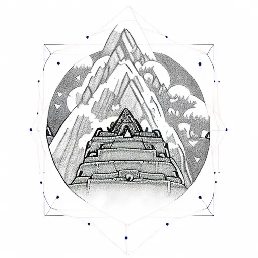 15Th Centuary Machu Picchu Lit By Moonlight In Front Of A Geometric Circle Background