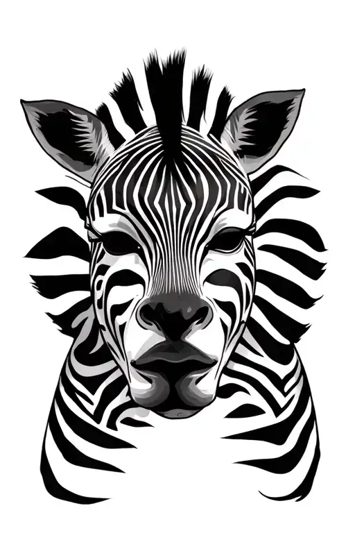 An African Tribal Mask Surrounded By Zebra Stripes
