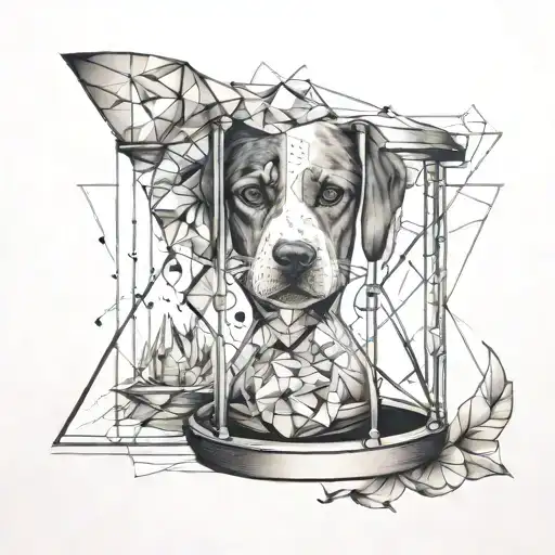 Hour Glass With Dog Inside And Geometrical Shapes