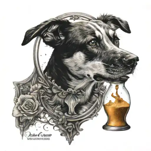 Hour Glass With Dog Inside The Lower Glass Party