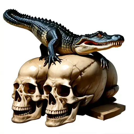 Alligator On Top Of Skulls
