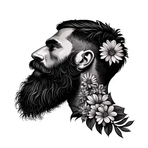 Bearded Hipster Where The Beard Is Made Of Flowers