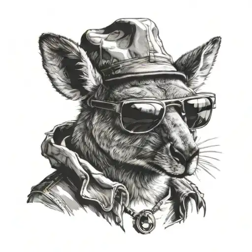 Badass Kangaroo Wearing Sunglasses And A Bucket Hat