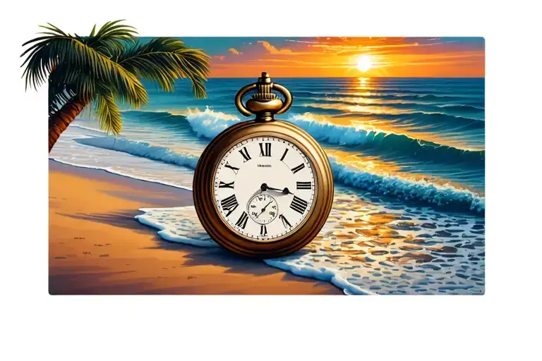 Pocket Watch With Beach Sunset