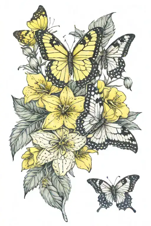 Yellow Campanula Rapunculus With Butterflies