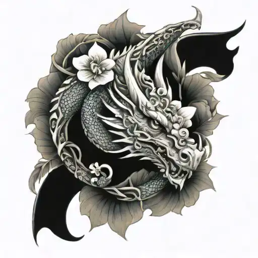 Dragon Wrapped In Flowers Surrounding
