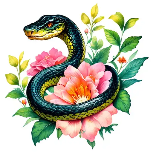 Snake And Flowers Intertwined