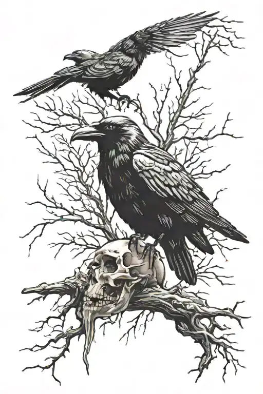 Raven Perched On Skull With Grateful Dead Lightning