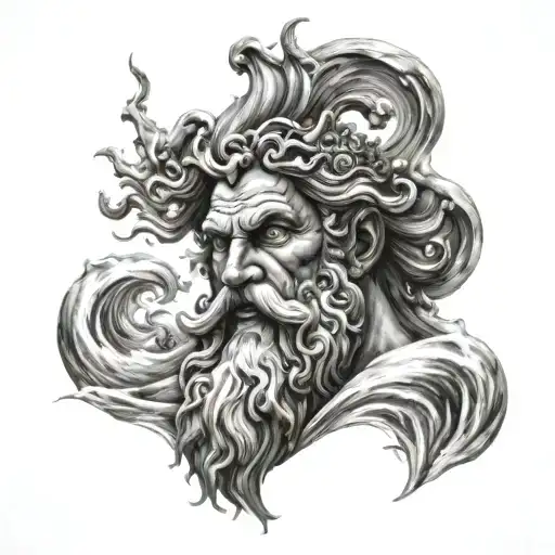 Poseidon With Waves And Thunderstorms