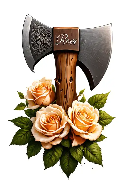 Rosery And Axe Stuck In Wood