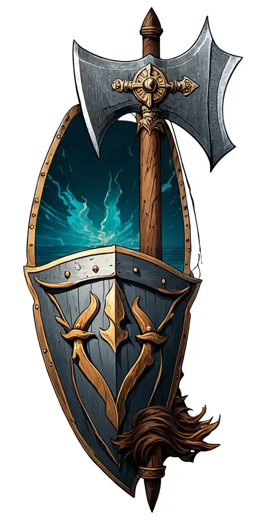 Vikingz Axe Ship And Shield Staring