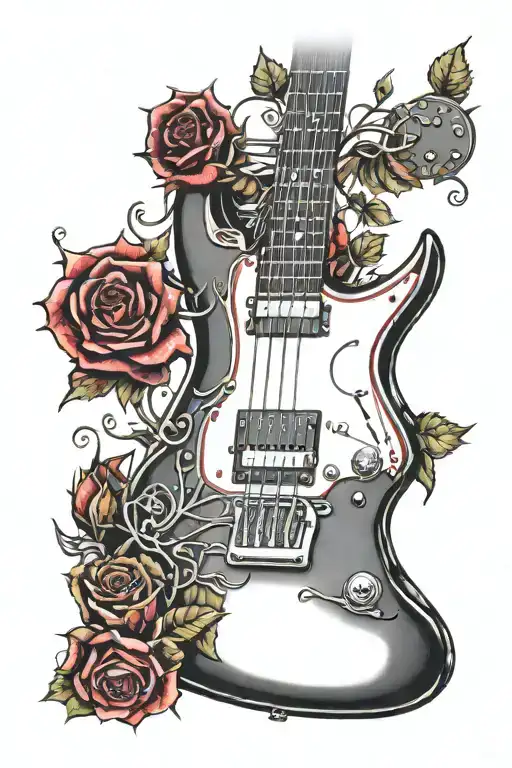 Black Sg Guitar With Red Thorny Roses Around It