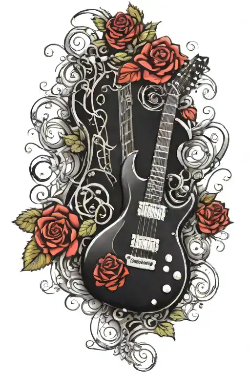 Black Sg Guitar With Red Thorny Roses Around It