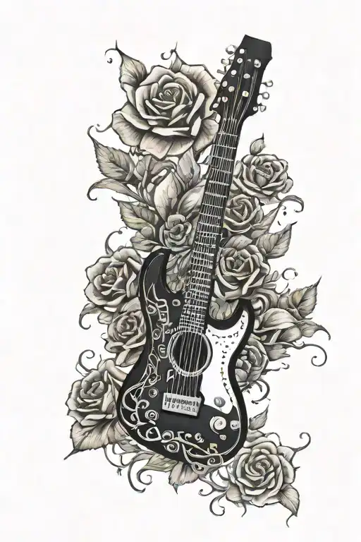 Black Sg Guitar With Red Thorny Roses Around It