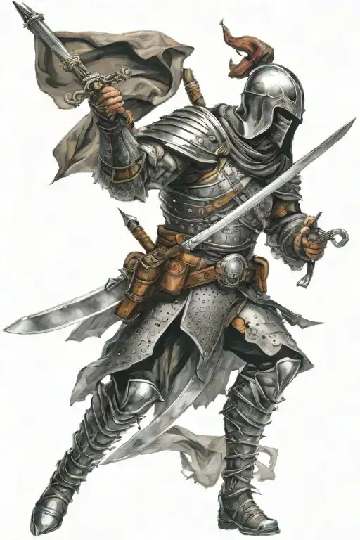 Assassin In Full Growth With Two Swords In Armor With
