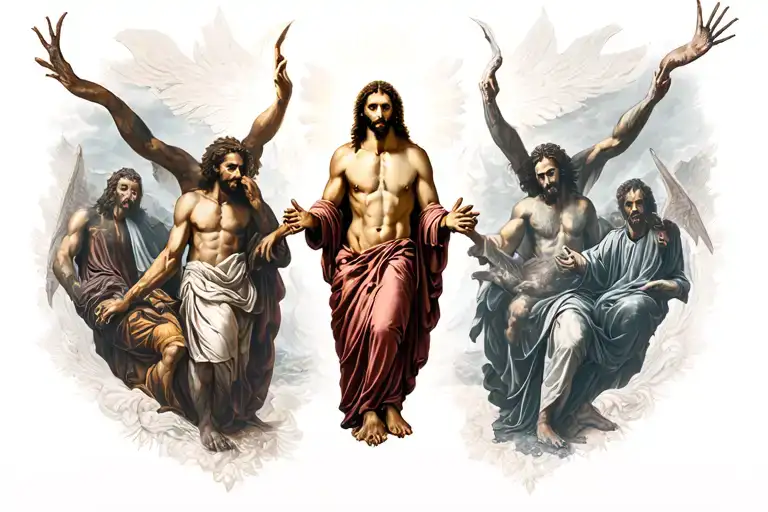 Duality Of Man Demons And Saints Surrounding Jesus Stripped