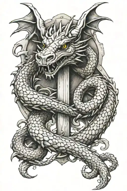 Dragon Curled Around A Christian Cross