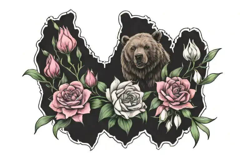 Bear Paw With Carnation And Snowdrop Flowers