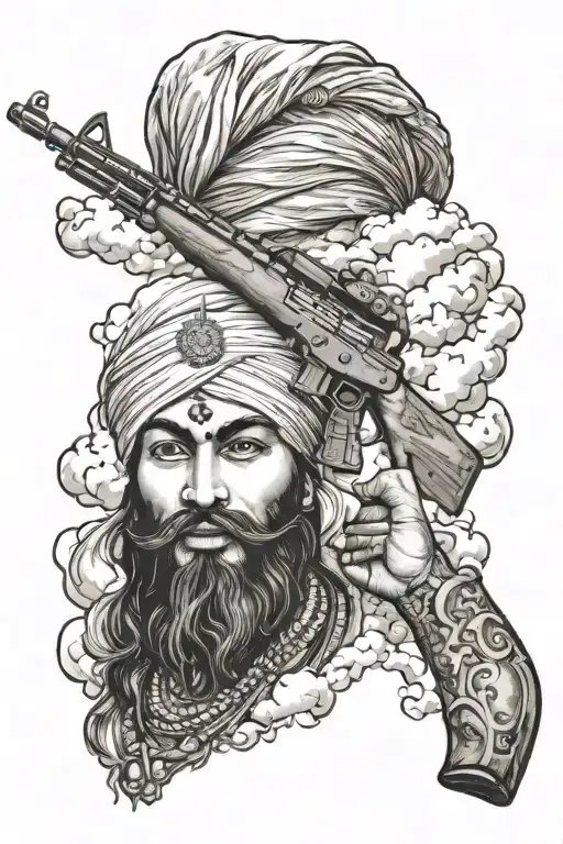 Sikh Bhindwarala Ak47 Near Clouds