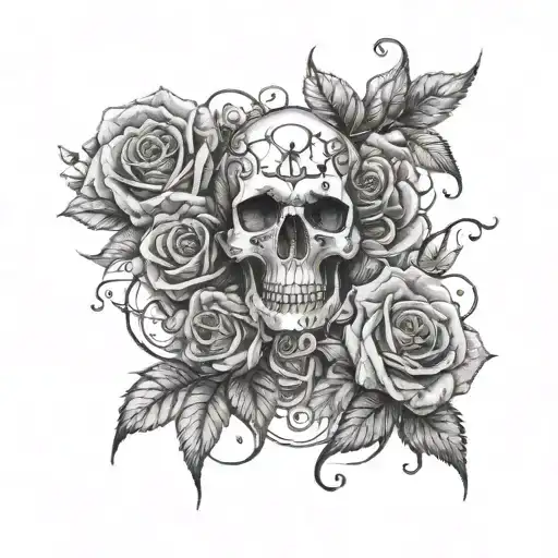 Full Emo Arm Sleeve Tattoo With Skulls And Roses Growing