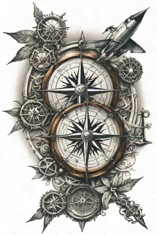 Compass Rose With Nautical And Aviation Themes