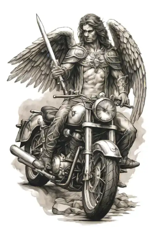 Motorbike Angel Holding A Sword