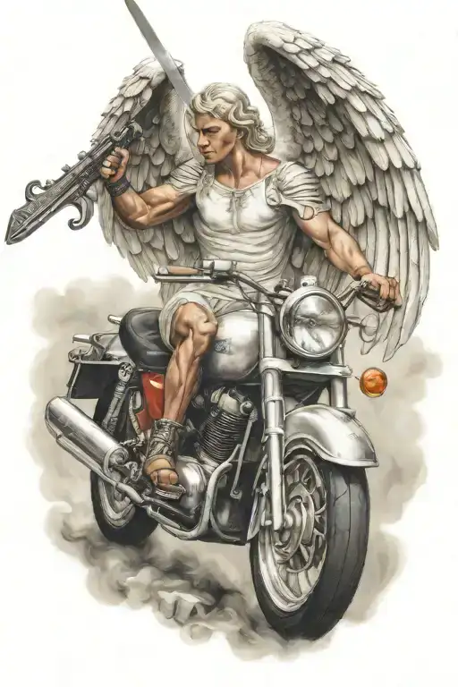 Motorbike Angel Holding A Sword
