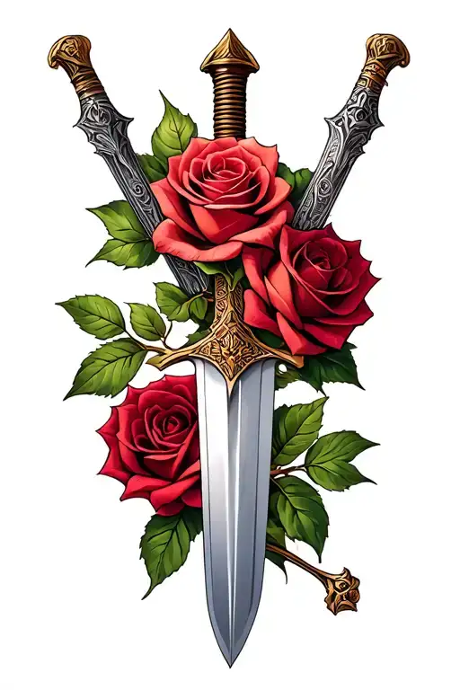 Sword Roses Intertwined