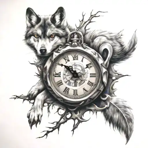 Runes With Clock And Wolf