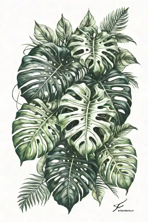 A Vine Of Monstera Leaves Intertwined