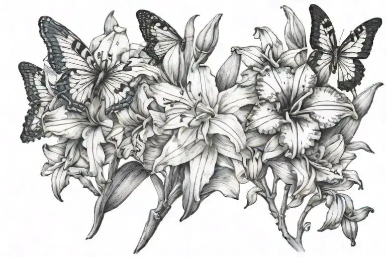 Gladiolus And Narcissus Flowers And Butterflies