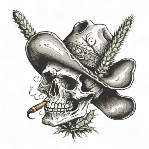 Skull With Cowboy Hat Smoking A Cactus