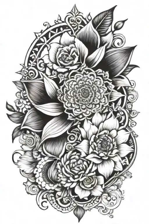 Floral Mandala Design Incorporating Elements