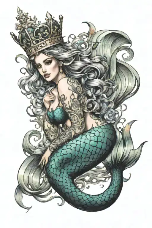 Mermaid Swimming With A Crown