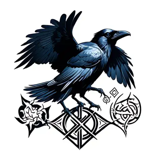 Raven With Nordic Symbols