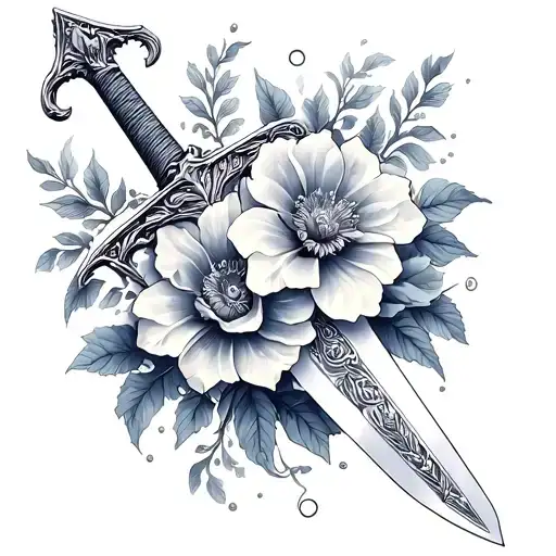 Flowers Sword Ethereal Effect Sleep Token Tattoo Design