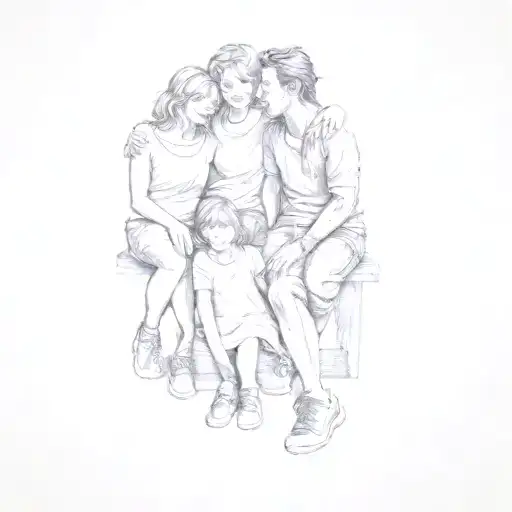 A Family Sitting On A Bench