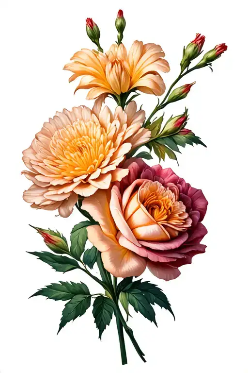 Chrysanthemum Gladiolus Rose Carnation Marigold Intertwined