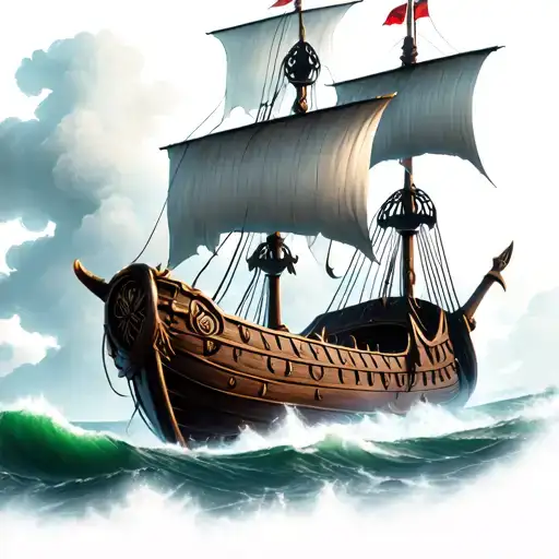 Viking Ship In A Storm Clouds