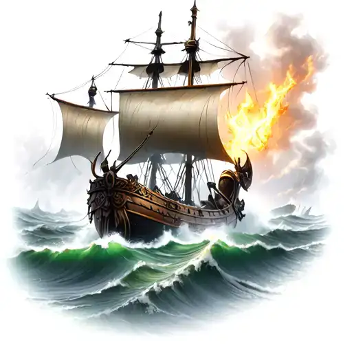 Viking Ship Fighting In A Storm