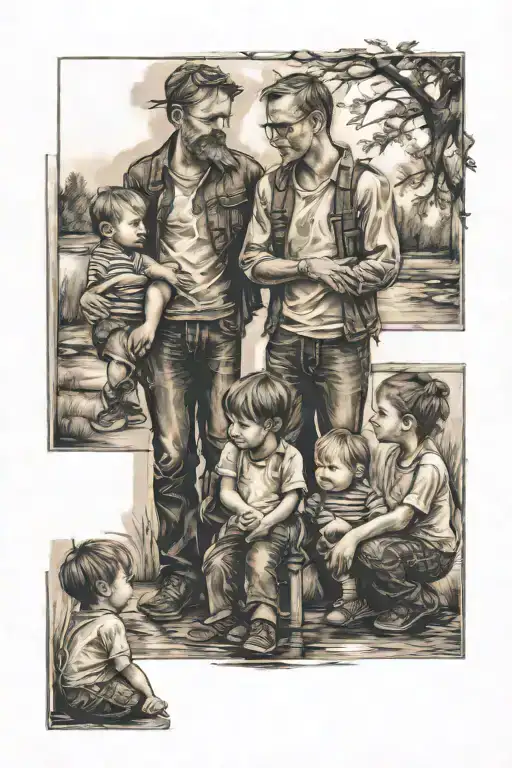 Reflection Family Two Kids And Dad