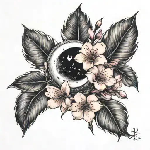 Crescent Moon With Cherry Blossom