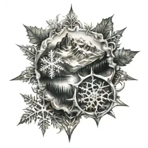 Gibbosa Waning With Mountains And A Snowflake Made