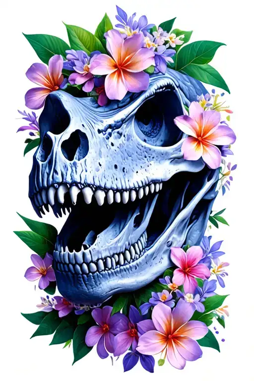 Dinosaur Skull And Sri Lankan Jasmine Flowers
